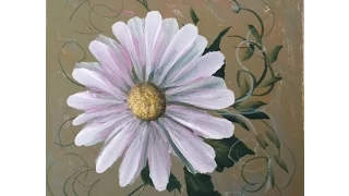 Как рисовать ромашку акрилом. Техника двойного мазка.One-stroke daisy in acrylic.