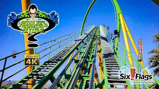 March 2022 The Riddler's Revenge Roller Coaster On Ride Front Seat 4k POV Six Flags Magic Mountain