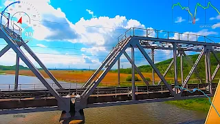 Railway. Ride on intercity emu train window view/Поездка на междугороднем поезде Угольная-Новонежино