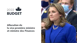 Budget de 2022 : allocution de la vice-première ministre et ministre des Finances