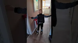 Funny learning to roller skate. Child fail