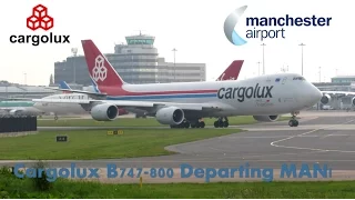 Cargolux B747-800 LX-VCF Extremely long takeoff at Manchester!