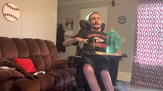 What happens when a disabled man drinks half a gallon of water ha ha