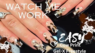 Watch Me Work|How To-Easy Cow Print Gel-X Freestyle Gel-X Set 🐄