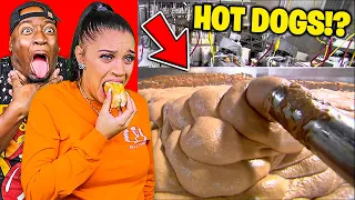 HOW HOT DOGS ARE MADE REACTION WHILE EATING HOT DOGS CHALLENGE WITH THE PRINCE FAMILY!!