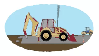 Zeichentrick-Malbuch - Pfahlmaschine, Bagger mit Presslufthammer,  Fahrzeugkran