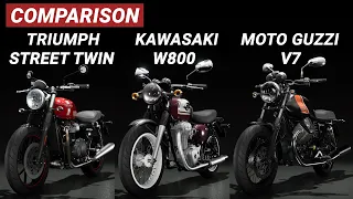 RIDE 3 Triumph Street Twin vs Kawasaki W800 vs Moto Guzzi V7 II Special