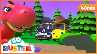 Buster Plays with the Dinosaur | Go Buster | Classic Vehicle, Truck and Car Cartoons for Kids