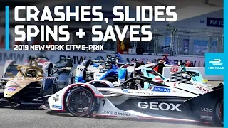 2019 New York City E-Prix | Most Dramatic Crashes, Spins, Slides And Saves