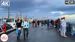 Walking Tour Around Galata Bridge, Istanbul | Rainy Day | 4K HDR