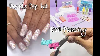 Testing Double Dip Acrylic System Unboxing| Nail Piercing with Cloud Nail Art|Beginner Nail Tutorial