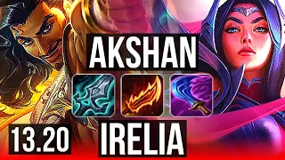 AKSHAN vs IRELIA (TOP) | 83% winrate, Rank 2 Akshan, Comeback, Godlike | TR Challenger | 13.20