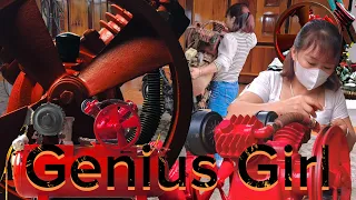 ⚙️ Genius Girl Repairs, Maintains, Spray Paints, Refreshes Air Compressor Sets | Repair Girl