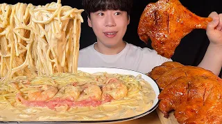 SUB) Korean food cream pasta & BBQ jamaican chicken mukbang asmr