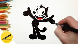 How to Draw Felix the Cat step by step - Cartoon Black Cat - Easy Drawing for Kids