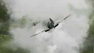 P-51 Mustang vs Bf-109G - Offensive Head On Pass (Slow Motion)