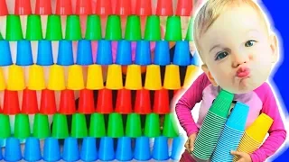 Baby pretend Play Fun Cups Pyramid Challenge for Kids and Family!