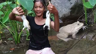 Survival Skills: Catch two Frog for Food in the Forest - Cooking Frogs fry and Eating delicious #60