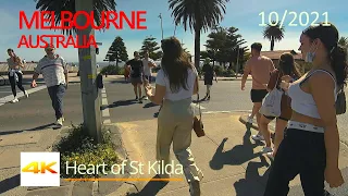 | 4K AUSTRALIA | WALKING IN CENTRE OF ST KILDA MELBOURNE OCT 2021