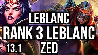 LEBLANC vs ZED (MID) | Rank 3 LeBlanc, 7/1/5, Rank 21 | EUW Master | 13.1