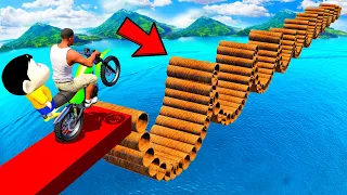 SHINCHAN AND FRANKLIN TRIED THE IMPOSSIBLE MULTI-SEMI CIRCLE PIPE BRIDGE PARKOUR CHALLENGE GTA 5