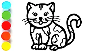 Kitten Drawing, Painting and Coloring for Kids & Toddlers | How to Draw and Paint a Cat