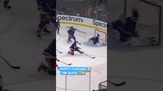 Rangers goalie Igor Shesterkin makes a great save in preseason action vs New Jersey #hockey #nhl