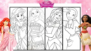 Disney Princesses Together Coloring Page ARIEL MOANA AURORA TIANA - Coloring Page Compilation Disney