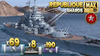 Battleship République with "hurting back" on map Shards - World of Warships