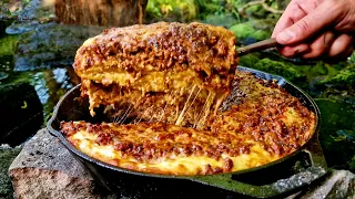 The Best Lasagna Ever cooked in Nature 🔥ASMR Cooking