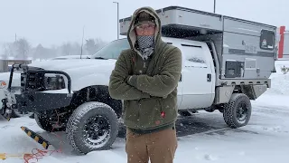 WINTER CAMPING AT -12F IN A POP-UP TRUCK CAMPER DURING A WINTER STORM