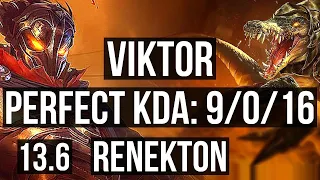 VIKTOR vs RENEKTON (MID) | 9/0/16, Legendary | KR Master | 13.6