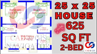 25X25  TWO BED HOUSE DESIGN 625 SQ FT |25x25 दो बिस्तर वाले घर का डिज़ाइन 625 वर्ग फीट|| Layout Plan