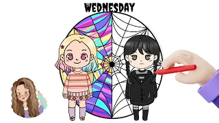 Wednesday Addams and Enid Sinclair Drawing | Easy Step by Step Tutorial |