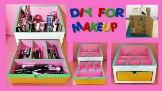 CRAFTS WITH CARDBOARD BOX - DIY ORGANIZER MAKEUP