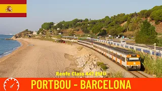 Cab ride Portbou - Barcelona (Spain, Costa Brava) train driver's view in 4K