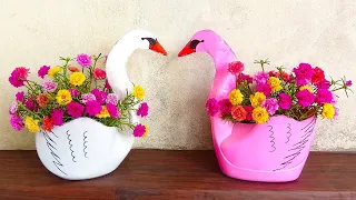 Recycle Plastic Bottles into Beautiful Swan Portulaca Flower Pots Making for Garden | FAST DIY