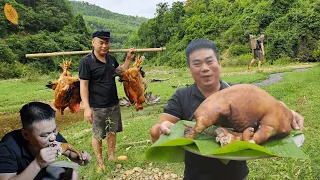 FULL VIDEO : 2nd month, catching and cooking, harvesting to sell, building on my uncle's farm