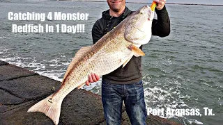 CATCHING MONSTER 45 INCH REDFISH On The Port Aransas Jetty - How To Catch Redfish Like A Pro