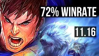 GAREN vs VOLIBEAR (TOP) | 72% winrate, 6 solo kills, 18/3/6, Legendary | BR Master | v11.16