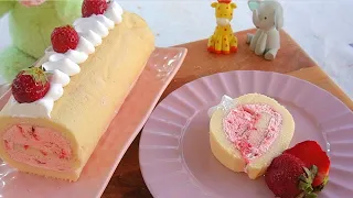 Strawberry Roll Cake Recipe | Soft and Delicious Swiss Roll Cake