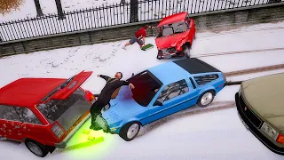 GTA 4 WINTER CRASH TEST OF REAL CARS  WINTER MOOD (WINTER CRASH TEST #85)