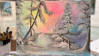 Acrylic Painting Tutorial 💗 Pretty Winter Landscape