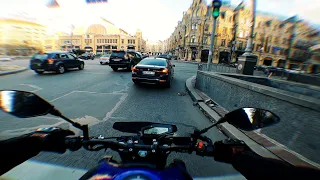 Yamaha mt-09, aggressive city driving, Akrapovic + Quickshifter, 4k