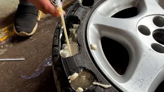 Filling a TIRE with SPRAY FOAM!