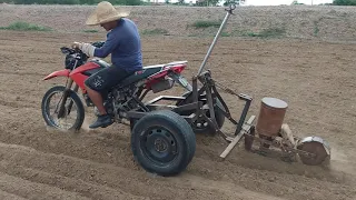 Triciclo adaptado de Josivaldo plantando milho pro meu pai