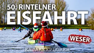 50. Rintelner Eisfahrt - 460 Teilnehmende, auf der Weser von Hameln nach Rinteln / Kanu, Kajak