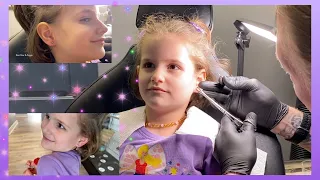 Kids Ear Piercing Vlog | 5 Year Old Ears Pierced at Piercing Shop / Tattoo Parlor