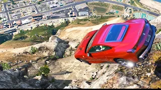 GTA 5 Driving Real Cars off Mt Chiliad - (crash testing real car mods in gta v)