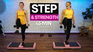 TOTAL BODY STEP AND STRENGTH WORKOUT WITH WEIGHTS //CARDIO AND STRENGTH